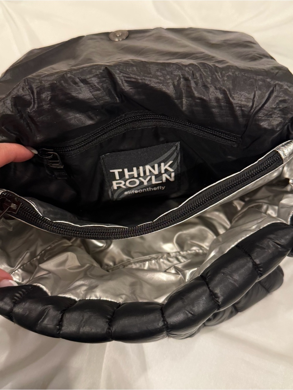THINK ROYLN Black Quilted Puffer Shoulder Bag with Chain - Picture 4 of 6